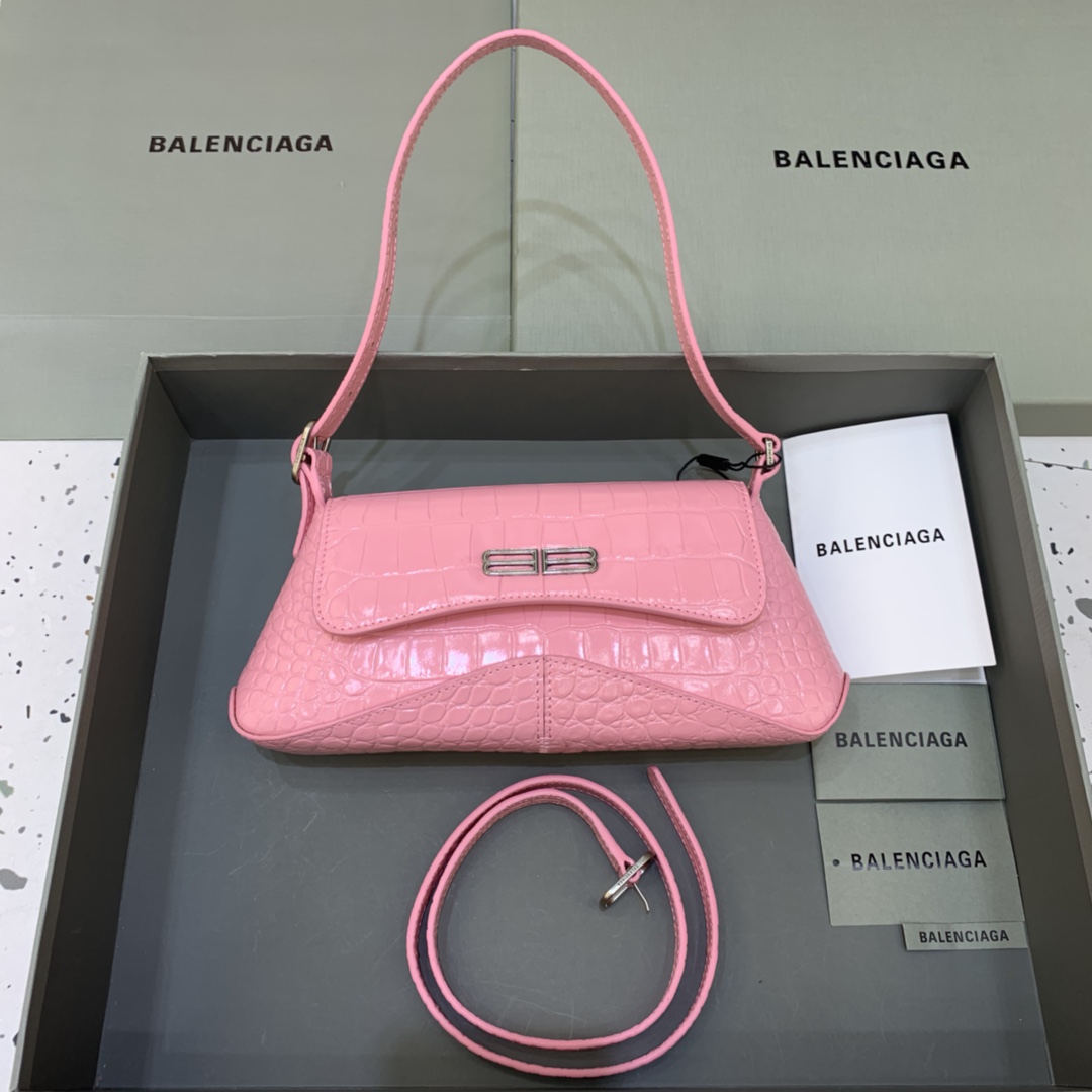 Balenciaga XX Small Flap Bag Crocodile Embossed Pink